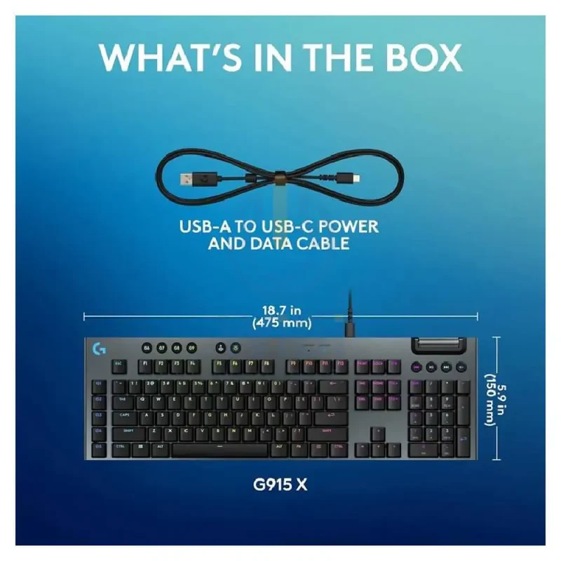 لوحة مفاتيح ألعاب ميكانيكية لوجيتك G915 X سلكية، RGB، لمسية