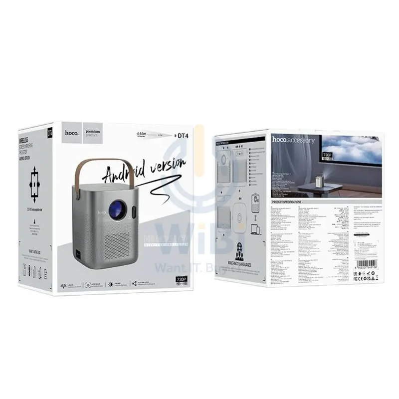 HOCO DT4 Smart Autofocus Projector Android version - 2.69-inch / Metal Grey