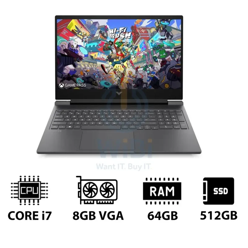 HP Victus - 16.1" FHD / RTX 4060 8GB VGA / i7 / 64GB / 512GB (NVMe M.2 SSD) / Mica Silver