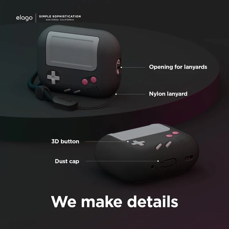 حافظة إيلاجو لسماعات AirPods Pro 2 AW5، مع أحزمة دائرية، باللون الأسود