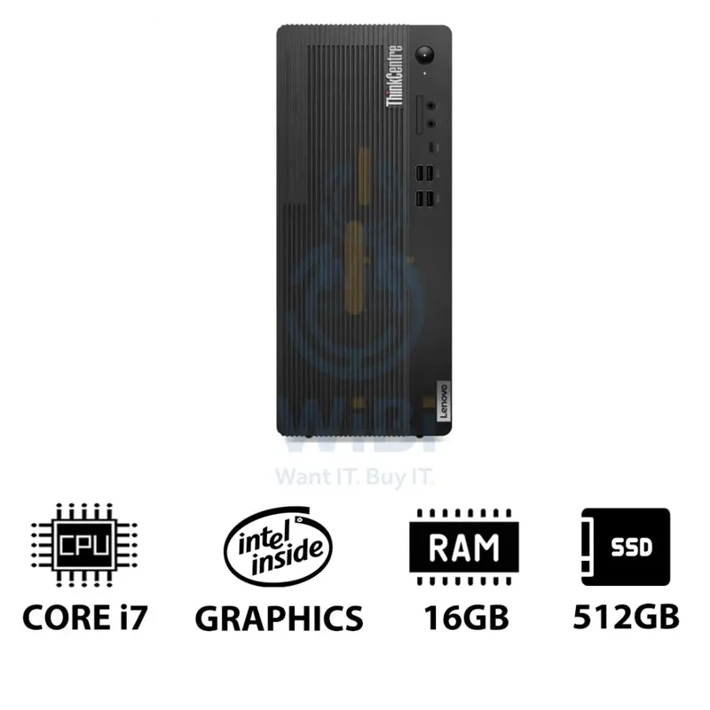 كمبيوتر مكتبي لينوفو ثينك سنتر M70t الجيل الخامس - i7-14700 / ذاكرة وصول عشوائي 16 جيجابايت / قرص حالة صلبة NVMe M.2 بسعة 512 جيجابايت / دوس (بدون نظام تشغيل) / ضمان سنة واحدة / إنجليزي/عربي