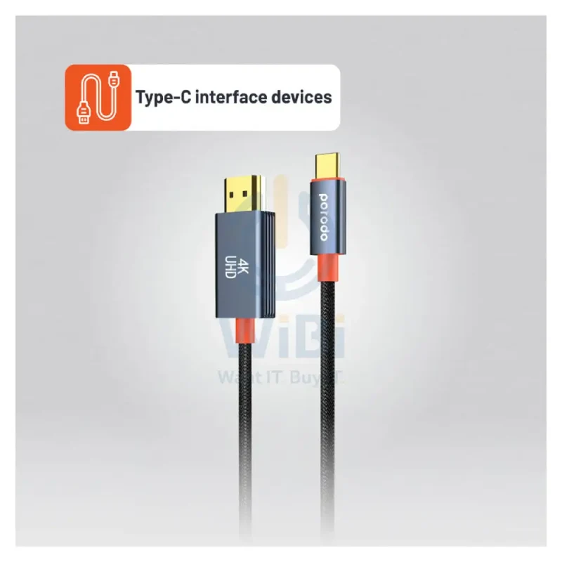 كابل بورودو مجدول من USB-C إلى HDMI - متران / أسود