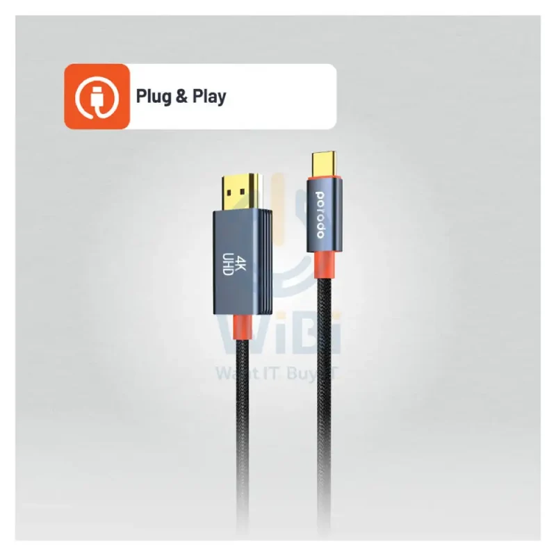 كابل بورودو مجدول من USB-C إلى HDMI - متران / أسود