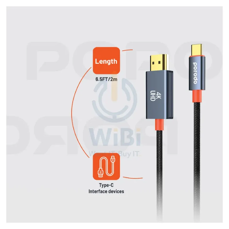 كابل بورودو مجدول من USB-C إلى HDMI - متران / أسود