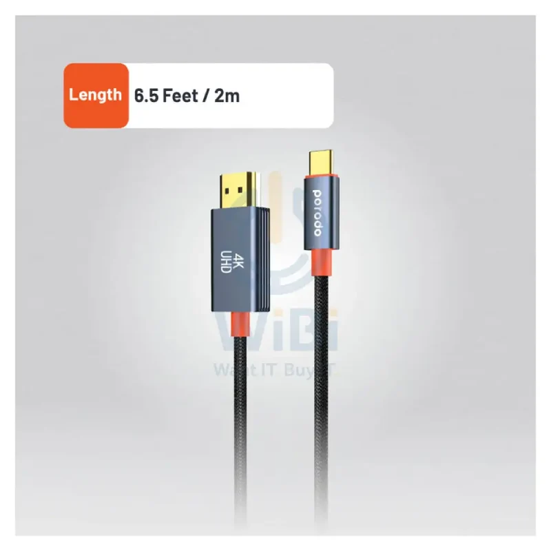 كابل بورودو مجدول من USB-C إلى HDMI - متران / أسود