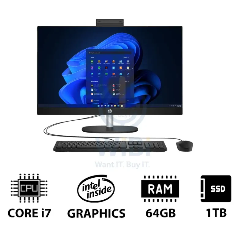 HP 27-CR0011NE AIO PC - i7 / 64GB / 1TB (NVMe M.2 SSD) / 27" FHD Touch / Win 11 Pro / 1YW / Jet Black - Desktop