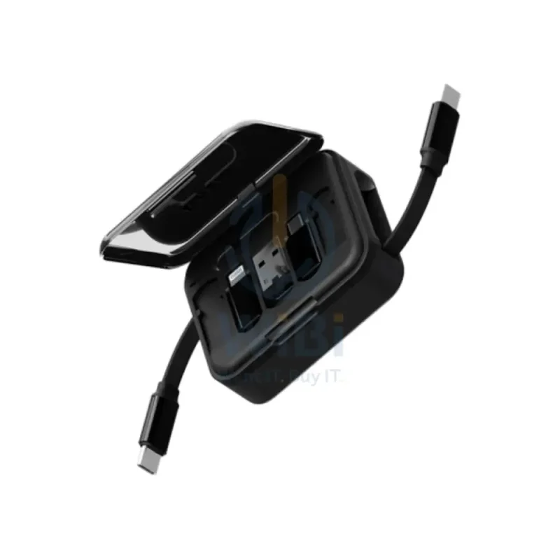 محول بازيك جو تشارج لوب 5 في 1 مع طقم كابل، قدرة 60 واط، طول 1 متر، Micro USB، USB-A، USB-C، لايتنينج، باللون الأسود