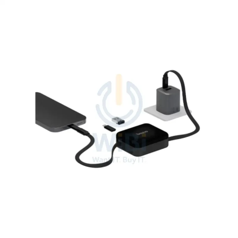 محول بازيك جو تشارج لوب 5 في 1 مع طقم كابل، قدرة 60 واط، طول 1 متر، Micro USB، USB-A، USB-C، لايتنينج، باللون الأسود