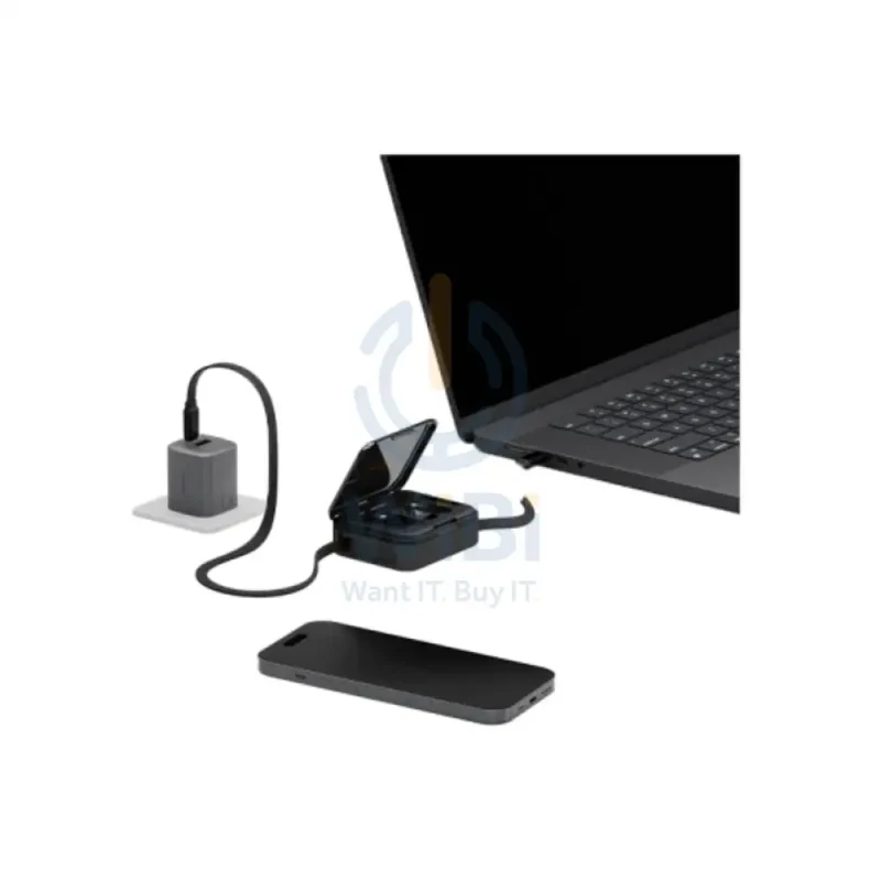 محول بازيك جو تشارج لوب 5 في 1 مع طقم كابل، قدرة 60 واط، طول 1 متر، Micro USB، USB-A، USB-C، لايتنينج، باللون الأسود
