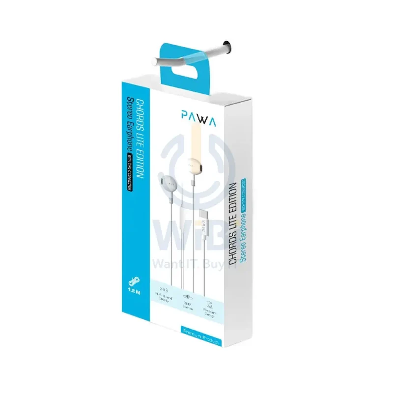 Pawa Chords Lite Edition Stereo Wired Earphone - USB-C / 1.2 Meter / White