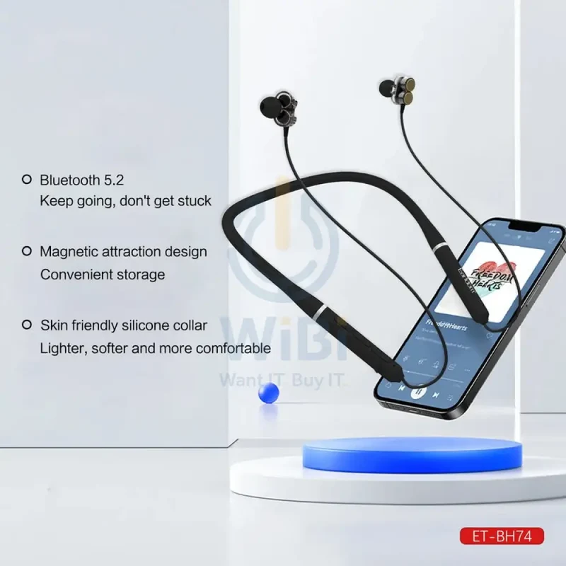 Earldom BH74 Bluetooth Neckband- 5.0 / 260 mAh / micro USB / Black