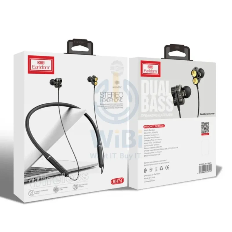 Earldom BH74 Bluetooth Neckband- 5.0 / 260 mAh / micro USB / Black