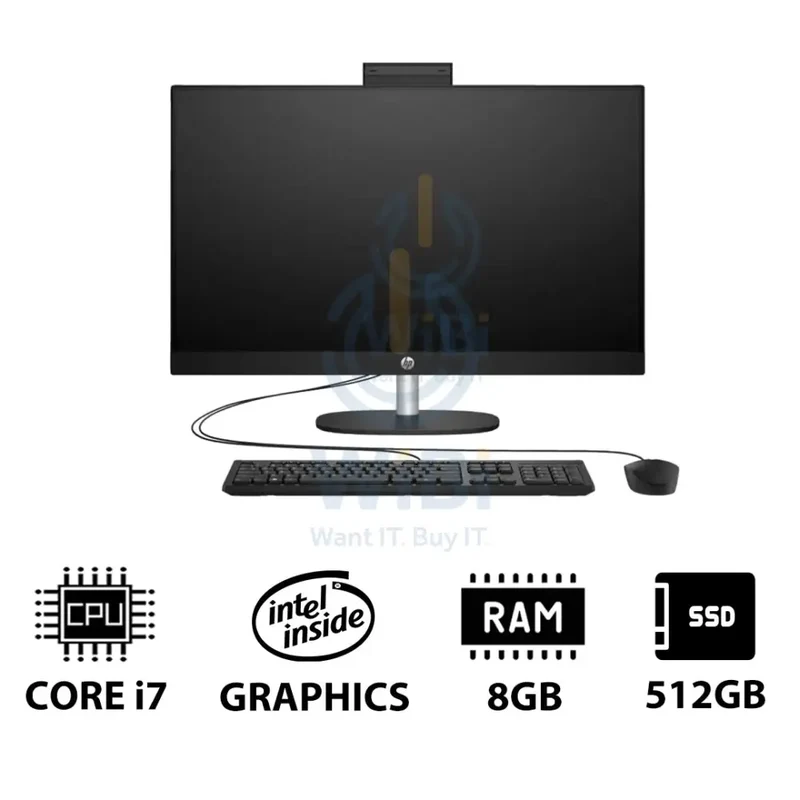 HP 27-CR0013NE AIO PC - i7 / 8GB / 512GB (NVMe M.2 SSD) / 27" FHD Non-Touch / DOS (Without OS) / 1YW / Jet Black - Desktop