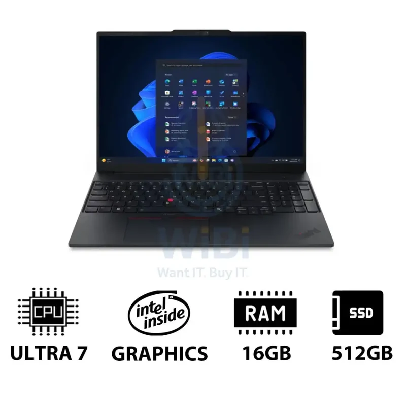 Lenovo ThinkPad E16 Gen 3 AI PC - 16.0" WUXGA / Ultra 7 255H / 16GB / 512GB (NVMe M.2 SSD) / Arc 140T GPU / Win 11 Pro / 1YW / Arabic/English / Lenovo 15.6" Laptop Casual Toploader