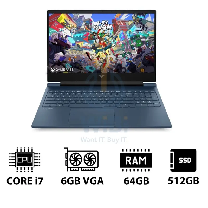 HP Victus - 16.1" FHD / RTX 4050 6GB VGA / i7 / 64GB / 512GB (NVMe M.2 SSD) / Performance Blue