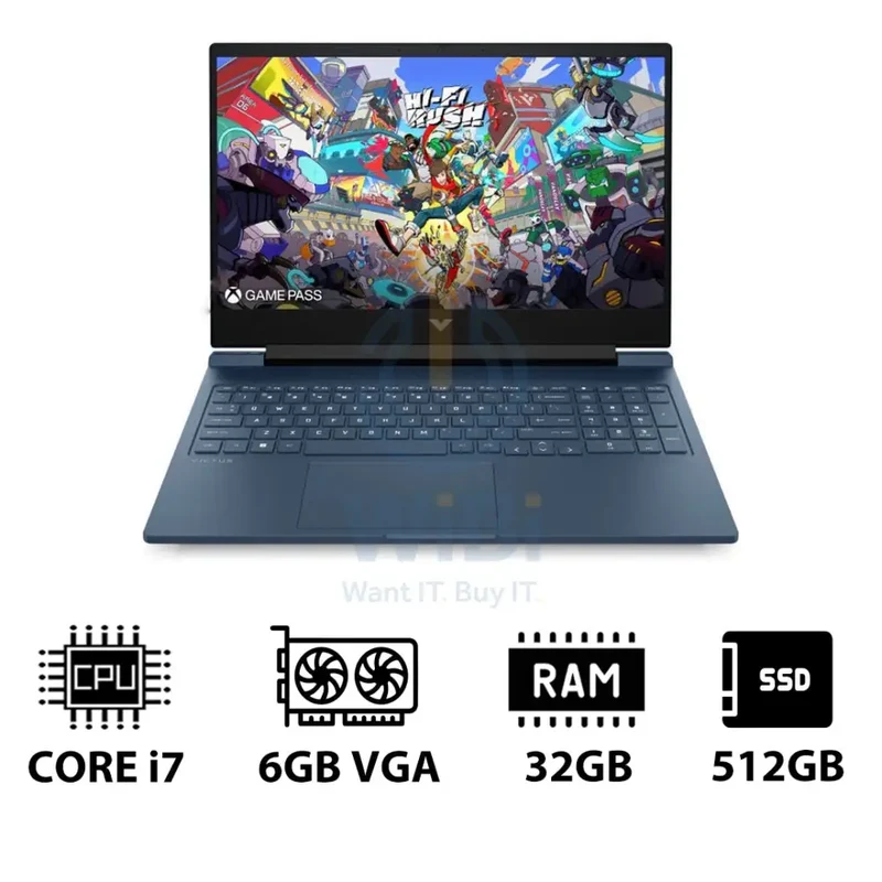 HP Victus - 16.1" FHD / RTX 4050 6GB VGA / i7 / 32GB / 512GB (NVMe M.2 SSD) / Performance Blue