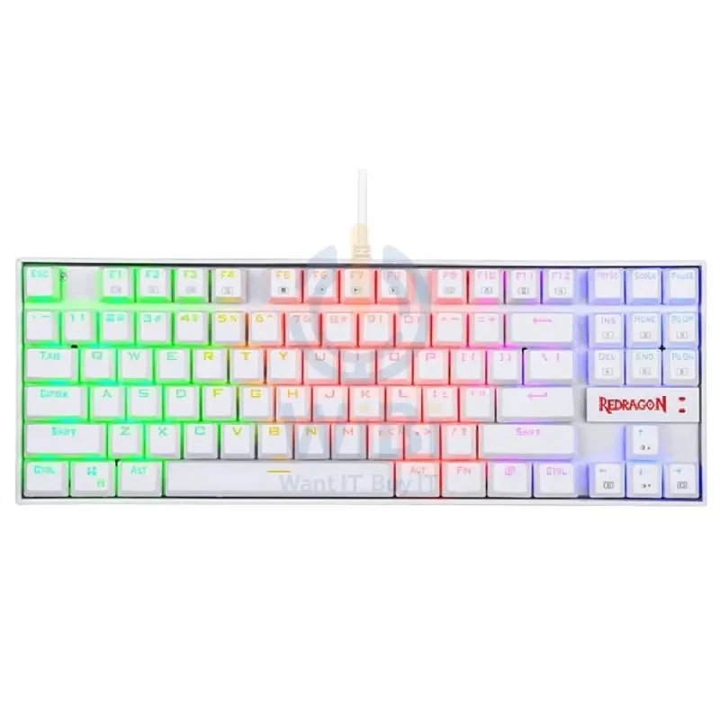لوحة مفاتيح ألعاب ميكانيكية ريدراجون كومارا K552W-RGB، سلكية، 87 مفتاحًا، باللون الأبيض