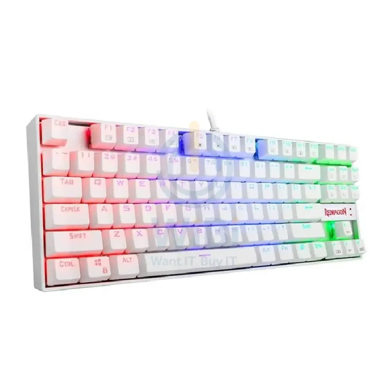لوحة مفاتيح ألعاب ميكانيكية ريدراجون كومارا K552W-RGB، سلكية، 87 مفتاحًا، باللون الأبيض