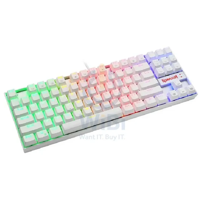 لوحة مفاتيح ألعاب ميكانيكية ريدراجون كومارا K552W-RGB، سلكية، 87 مفتاحًا، باللون الأبيض