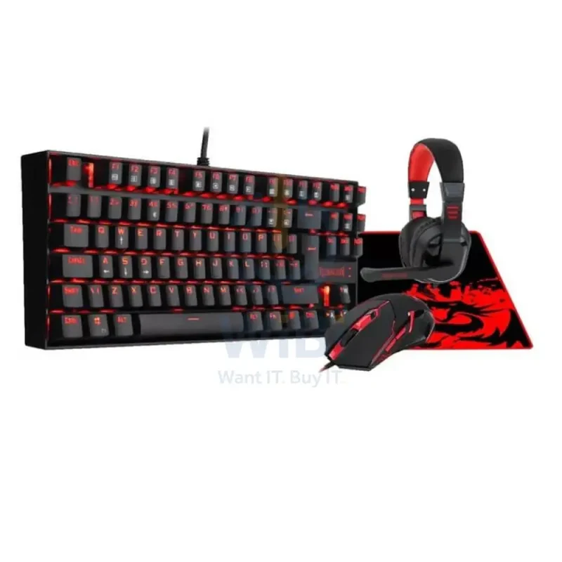 Redragon K552-BB 4 in 1 Mechanical Gaming Combo - 3200 DPI / LED Backlit / Black - KeyBoard, Mouse, Headset & Mouse Pad Combo