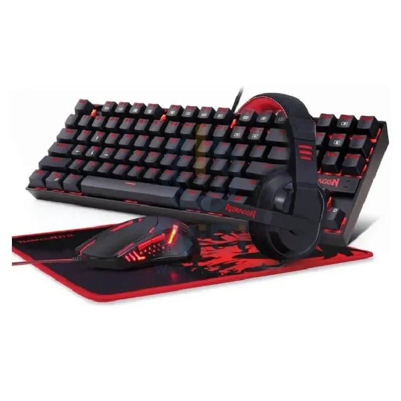 Redragon K552-BB 4 in 1 Mechanical Gaming Combo - 3200 DPI / LED Backlit / Black - KeyBoard, Mouse, Headset & Mouse Pad Combo