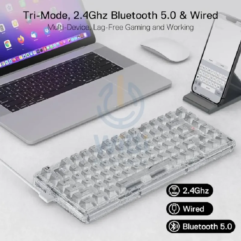 لوحة مفاتيح ميكانيكية ريدراجون K649 إلف برو RGB بثلاثة أوضاع - سلكية / لاسلكية / 82 مفتاح / شفاف