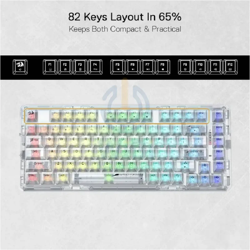 لوحة مفاتيح ميكانيكية ريدراجون K649 إلف برو RGB بثلاثة أوضاع - سلكية / لاسلكية / 82 مفتاح / شفاف