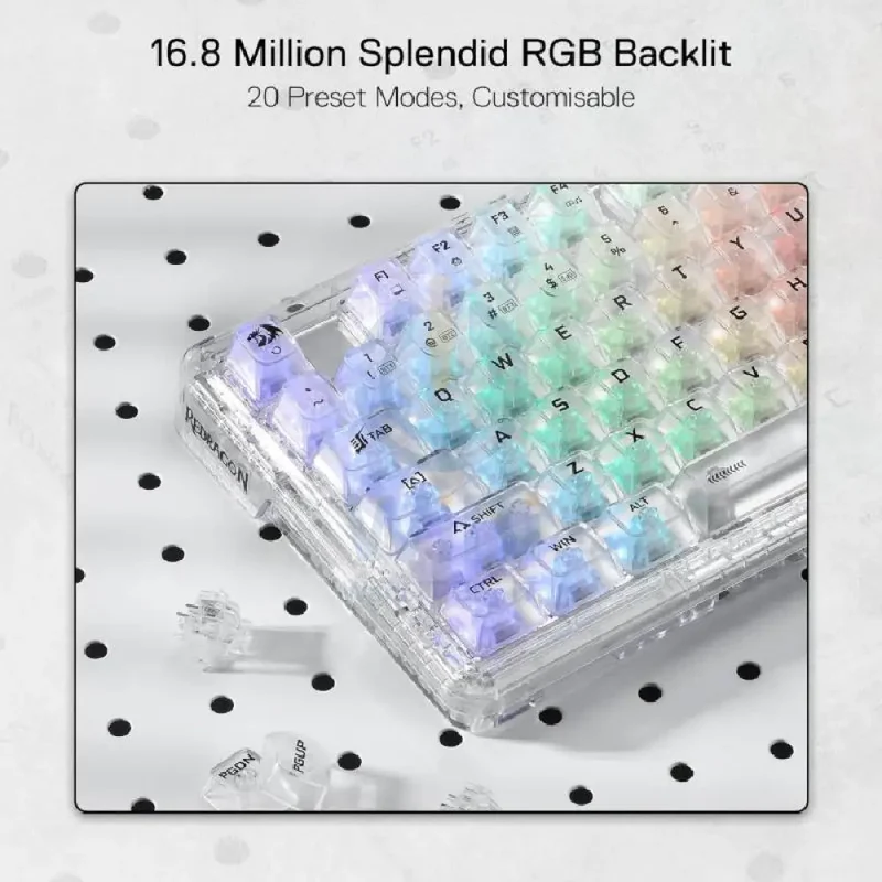 لوحة مفاتيح ميكانيكية ريدراجون K649 إلف برو RGB بثلاثة أوضاع - سلكية / لاسلكية / 82 مفتاح / شفاف