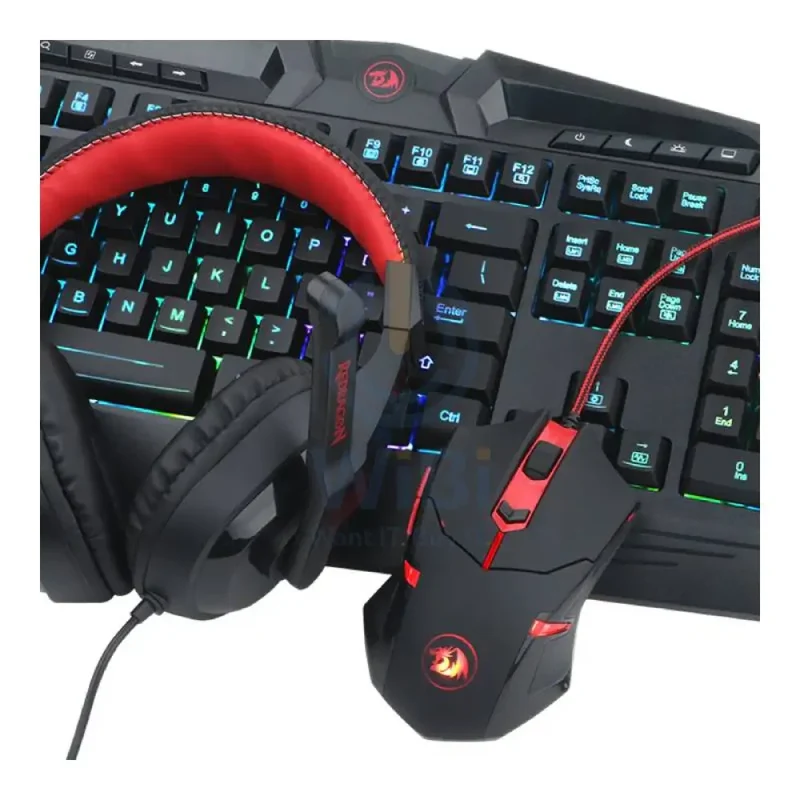 طقم ألعاب ريدراجون S101 للكمبيوتر 4 في 1 – سلكي – دقة 3200 DPI / USB / إضاءة خلفية RGB / أسود / طقم لوحة مفاتيح وماوس وسماعة رأس وماوس باد