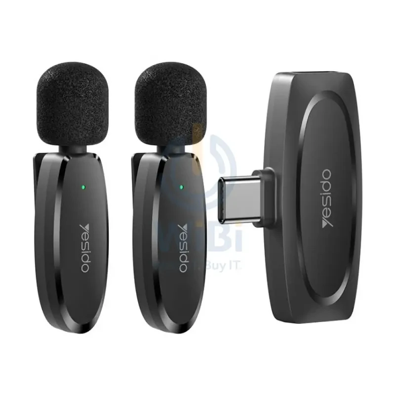 Yesido KR13 Dual Low-latency Wireless Lavalier Microphone - 2.4GHz / Wireless / USB-C - Black