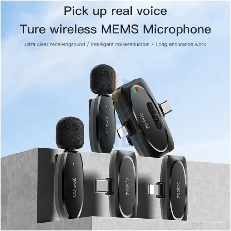 Yesido KR13 Dual Low-latency Wireless Lavalier Microphone - 2.4GHz / Wireless / USB-C - Black