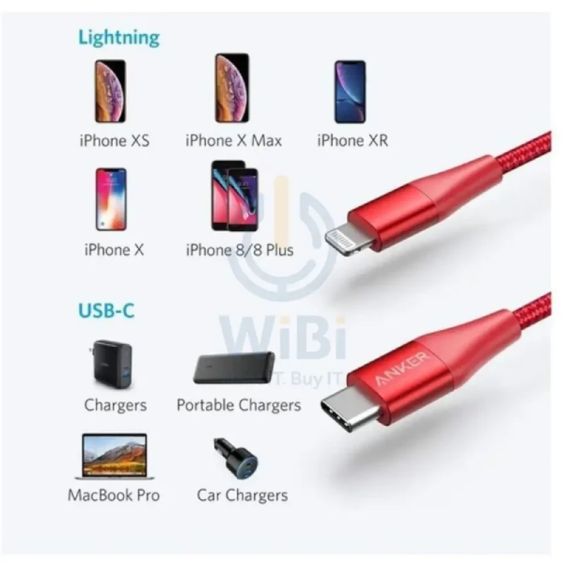 Anker PowerLine + III Cable - USB-C / Lightning / 0.9 Meter / Red