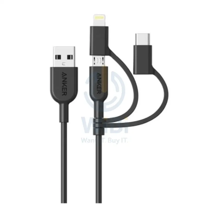Anker 3-in-1 PowerLine II Cable - 0.9 Meter / Micro USB / USB-C / Lightning / Black