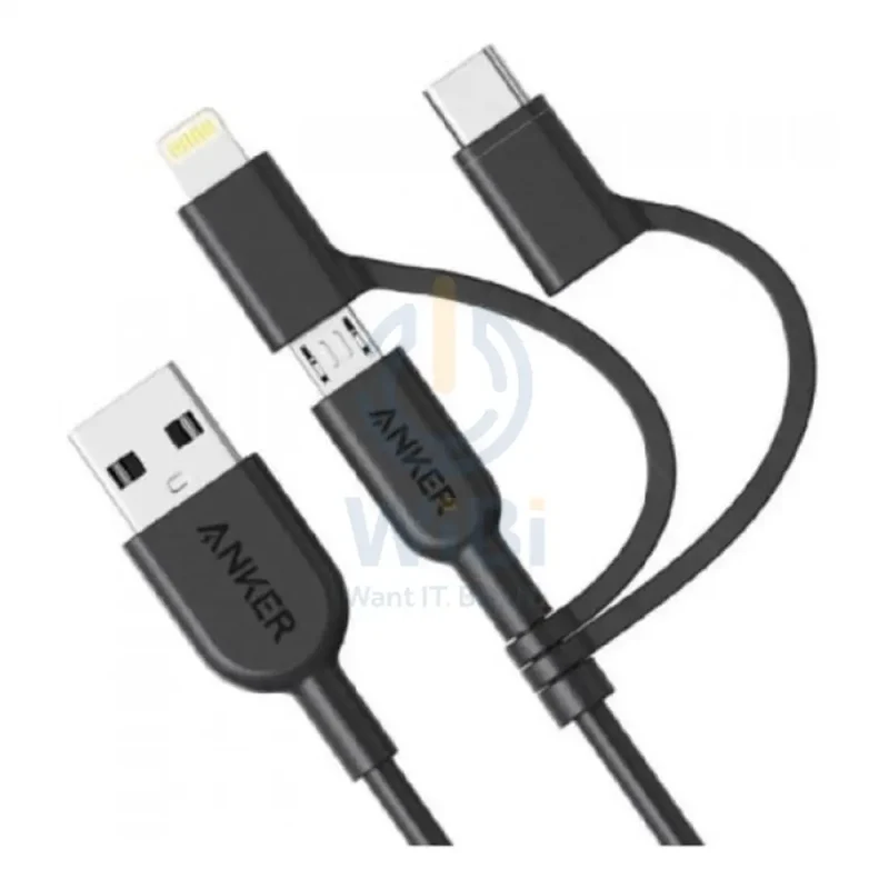 Anker 3-in-1 PowerLine II Cable - 0.9 Meter / Micro USB / USB-C / Lightning / Black