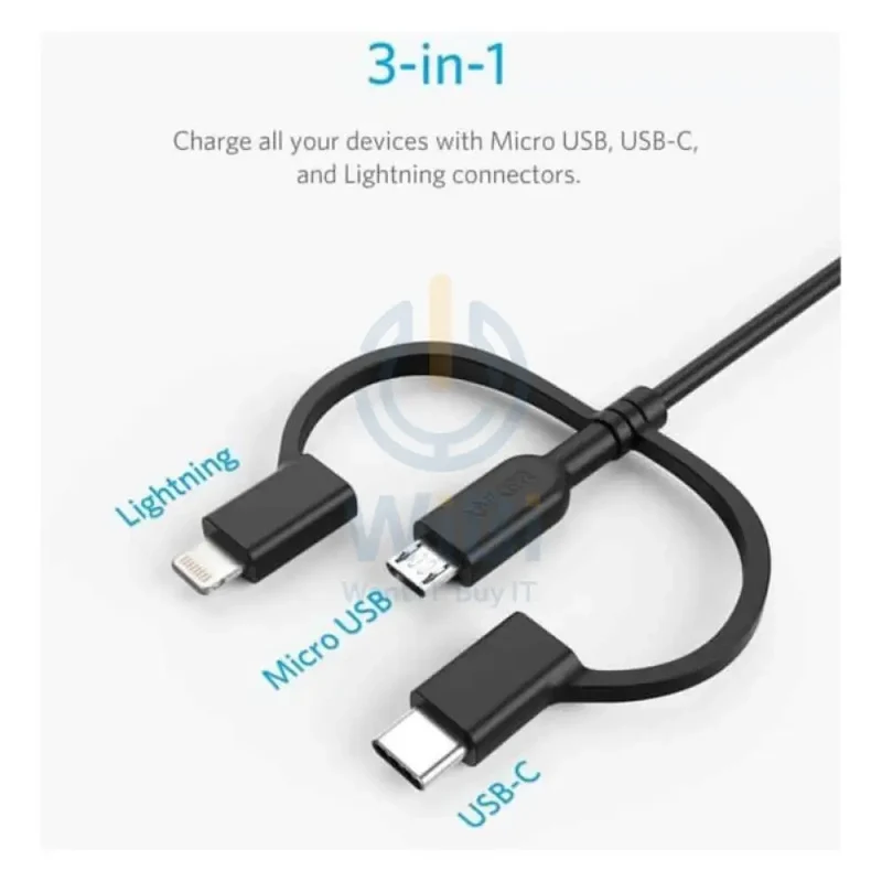 Anker 3-in-1 PowerLine II Cable - 0.9 Meter / Micro USB / USB-C / Lightning / Black