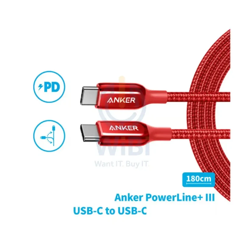 Anker PowerLine + III Charging Cable - USB-C / 1.8 Meter / Red