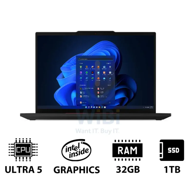 Lenovo ThinkPad T14 Gen 5 - 14.0" WUXGA / Ultra 5 125U / 32GB / 1TB (NVMe M.2 SSD) / WWAN / Win 11 Pro / Arabic/English / 3YW / Black - Laptop