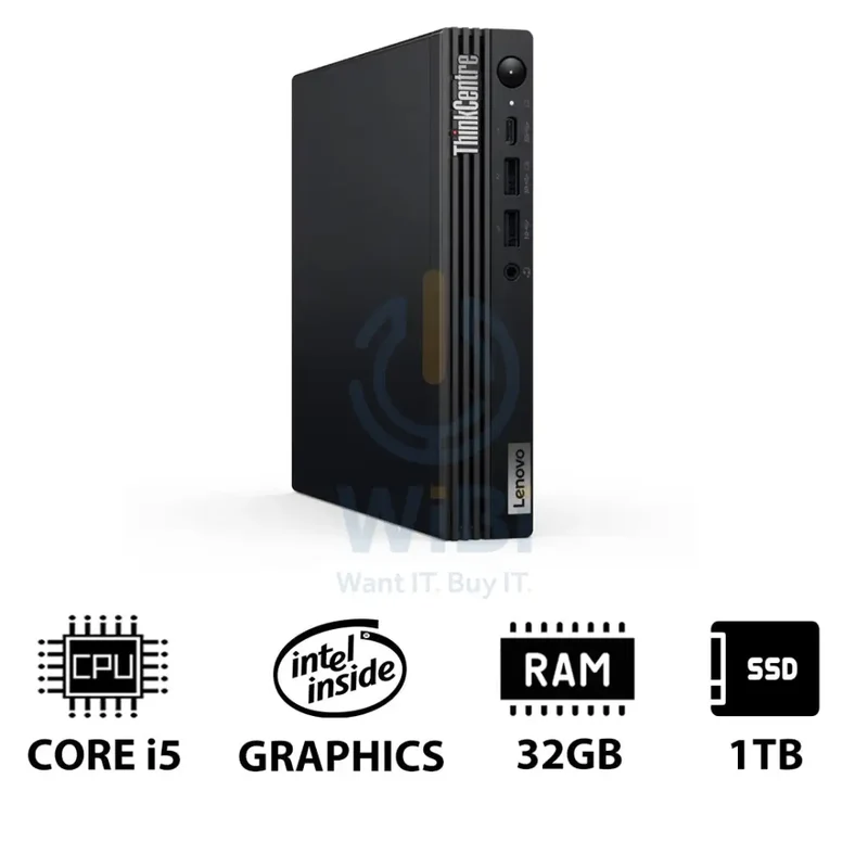 Lenovo ThinkCentre M70q Gen 5 Tiny - i5 / 32GB / 1TB (NVMe M.2 SSD) / DOS (Without OS) / 1YW - Desktop