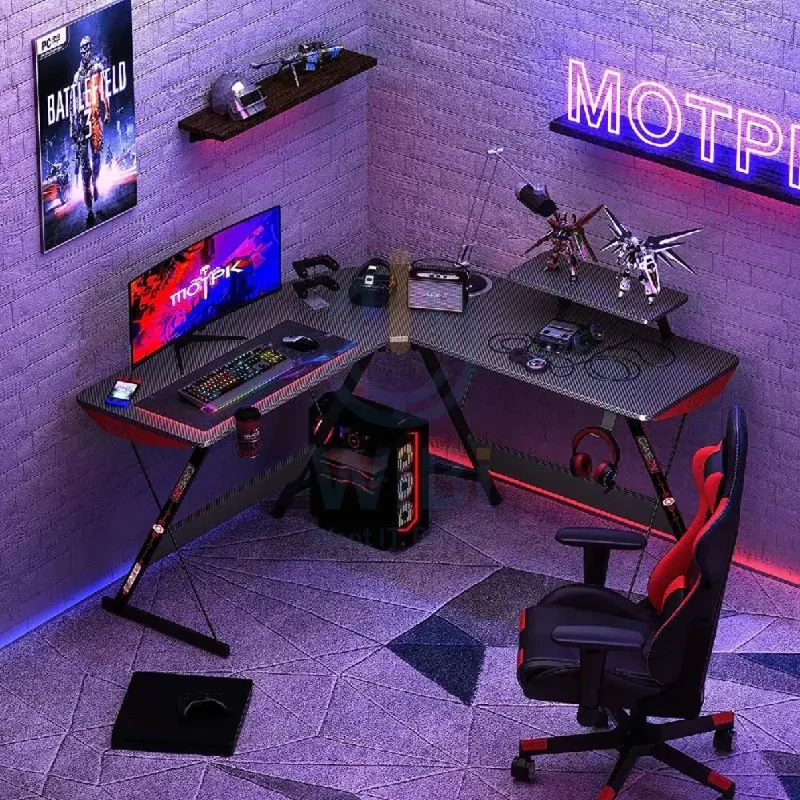 GameOn L-Shaped Slayer I Series Gaming Desk - Black