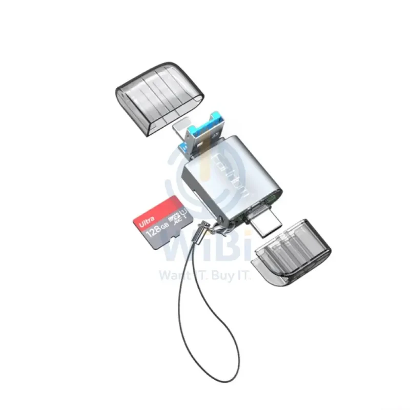 Earldom OT82 4-in-1 Mini Aluminium Card Reader - USB-A / Lightning / USB-C