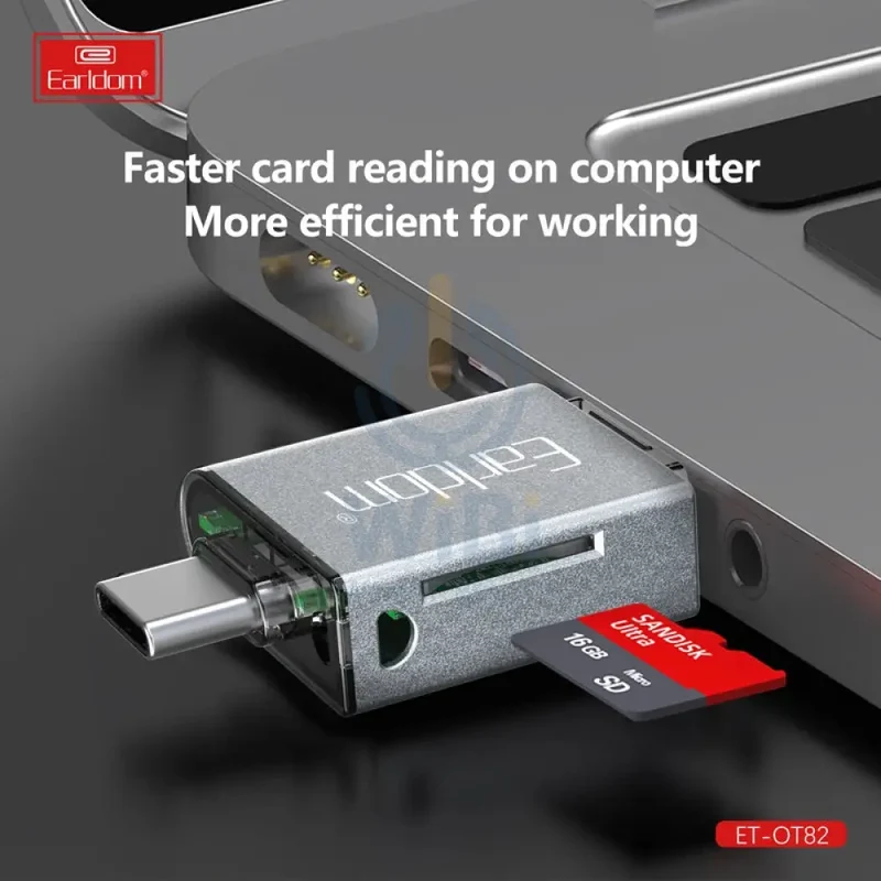 Earldom OT82 4-in-1 Mini Aluminium Card Reader - USB-A / Lightning / USB-C