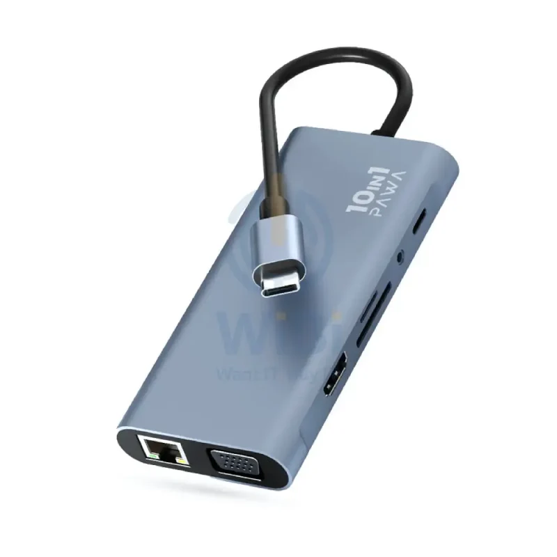 موزع USB-C باوا 10 في 1 مع HDMI بدقة 4K وVGA - رمادي