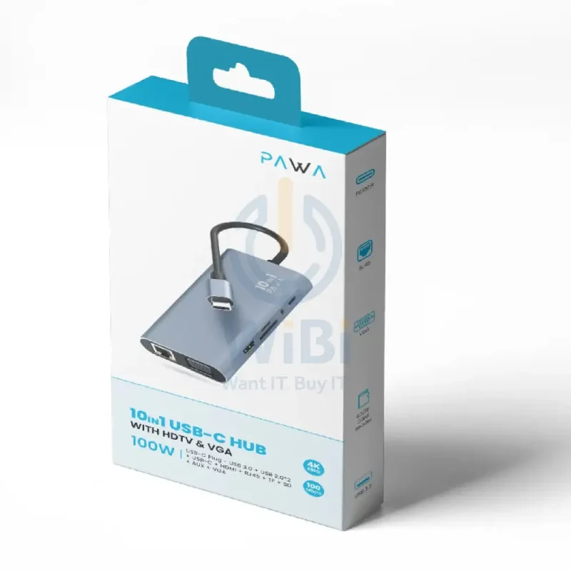 موزع USB-C باوا 10 في 1 مع HDMI بدقة 4K وVGA - رمادي