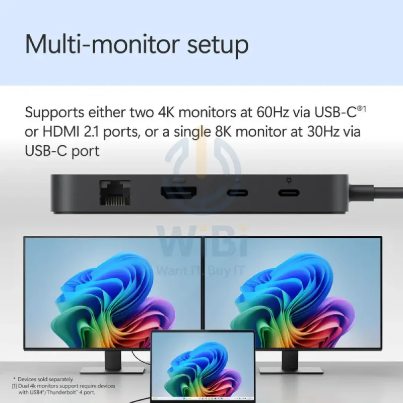 محطة إرساء مايكروسوفت سيرفس يو إس بي 4، يو إس بي-C، يو إس بي-A 3.2 الجيل الثاني، HDMI 2.1، إيثرنت جيجابت، باللون الأسود