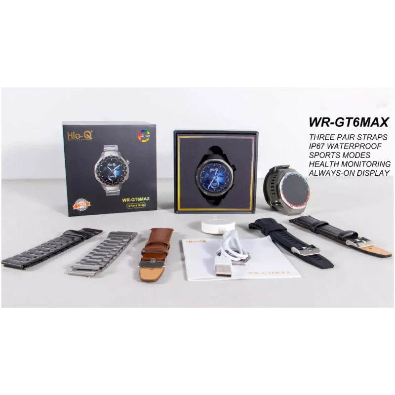 Hie-Q WR-GT6 Max Smart Watch - 3 Pair Straps