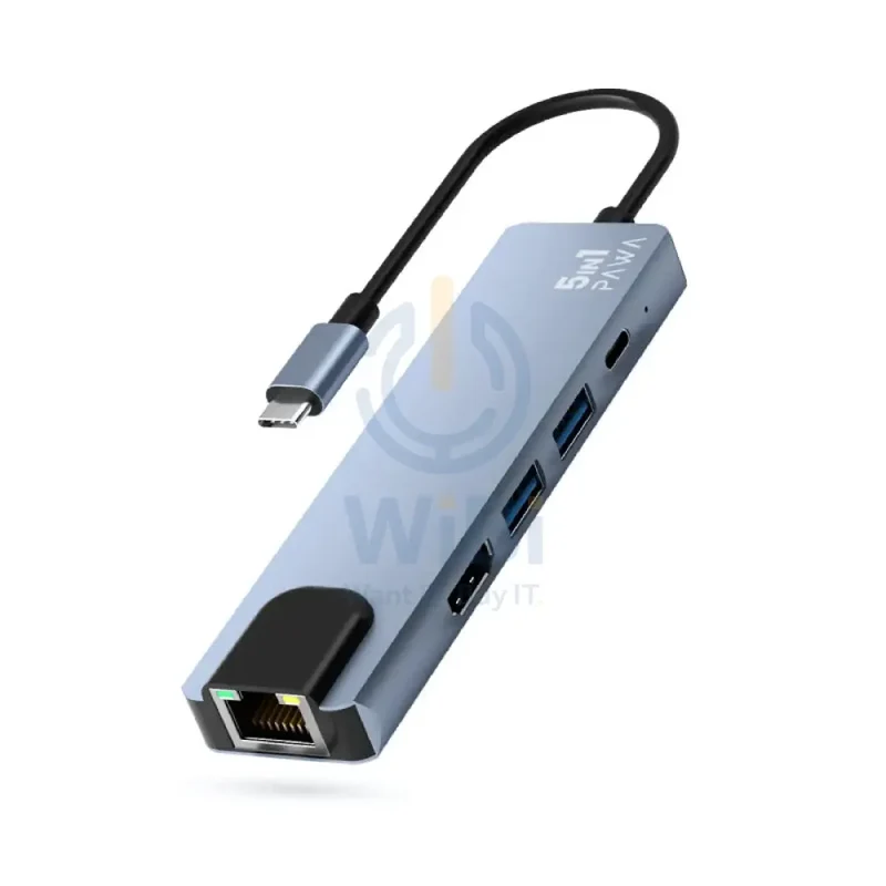 موزع باوا USB-C ‏5 في 1 مع HDMI بدقة 4K - رمادي