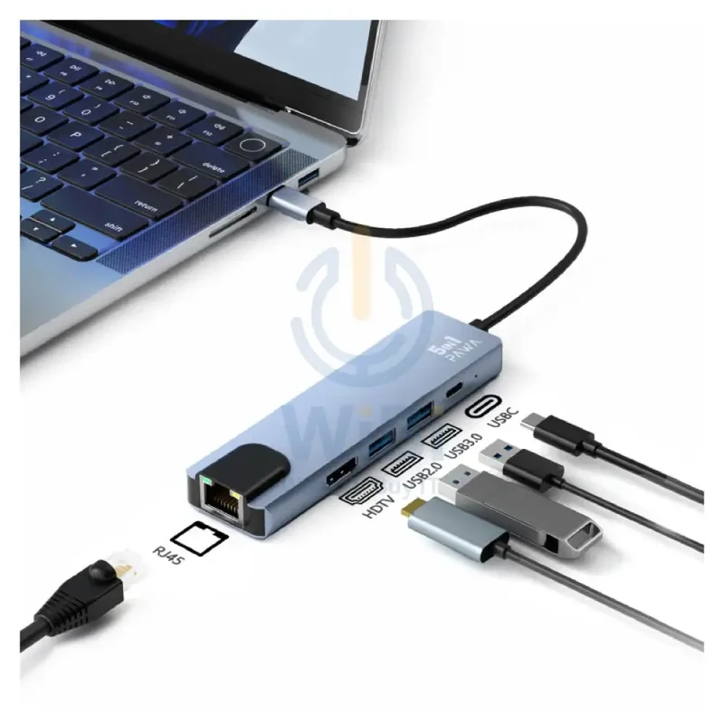موزع باوا USB-C ‏5 في 1 مع HDMI بدقة 4K - رمادي