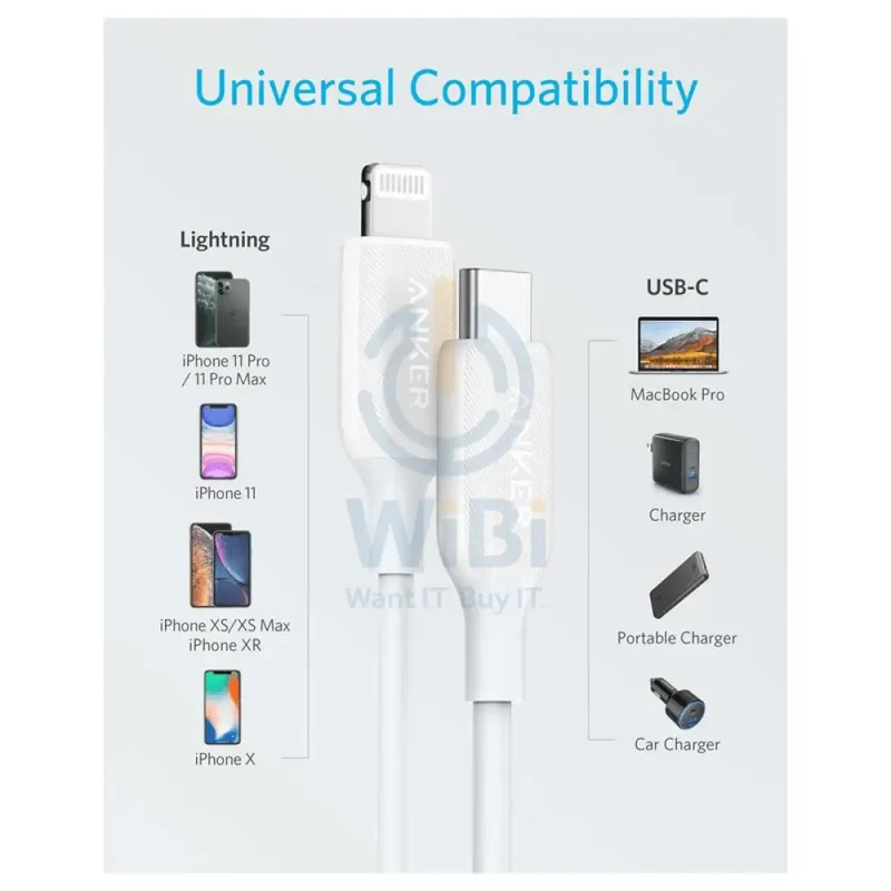 Anker PowerLine III Lightning Cable - USB-C / 0.3 Meter / White