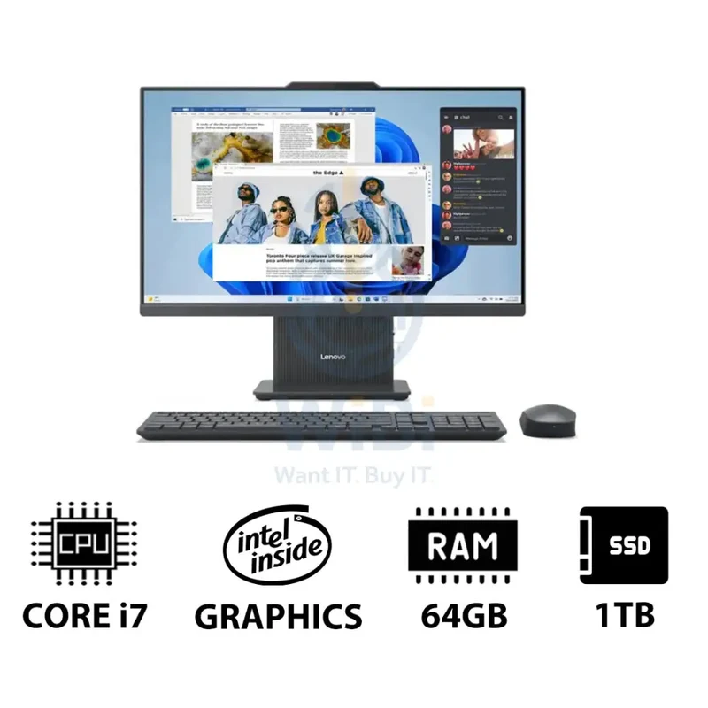 Lenovo IdeaCentre Gen 9 AIO PC - i7 / 64GB / 1TB (NVMe M.2 SSD) / 23.8" FHD Non-Touch / DOS (Without OS) / 1YW / Luna Grey - Desktop