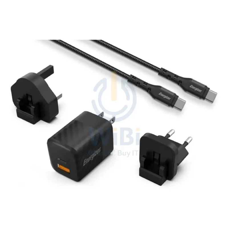 Energizer Ultimate Wall Charger with Universal Plug with Type-C Cable - 38W / Type-C / USB-A / Black
